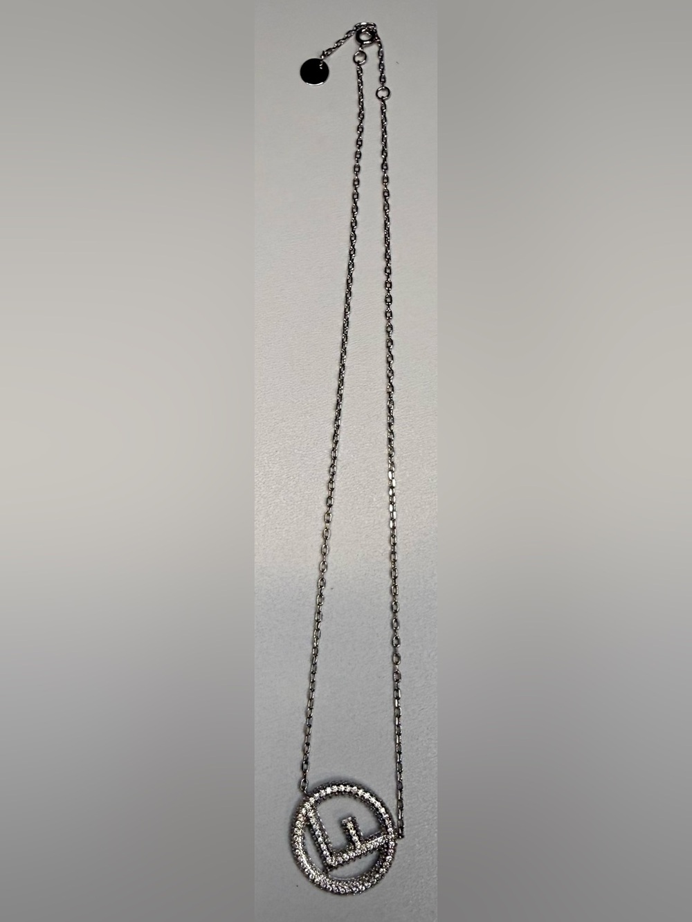 Silver-Tone Crystal Monogram Pendant Designer-Inspired Statement Necklace - Picture 2 of 4